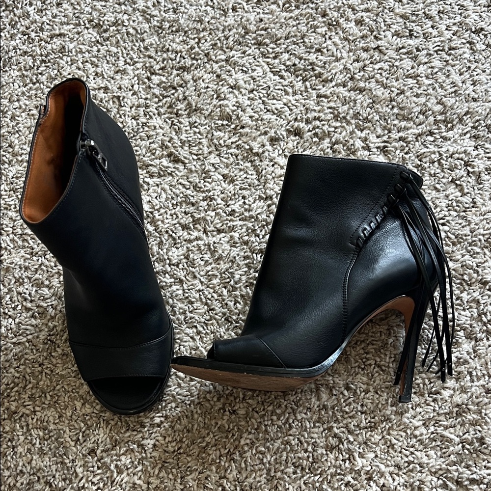 Coach Lolita Black Peep-Toe Ankle Boots 6.5 Leather Ankle Booties - Picture 2 of 12